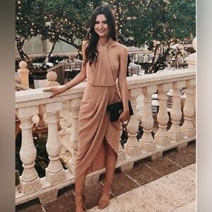 Shona Joy Knot Drapped Dress Neutral, Tan, Size 8